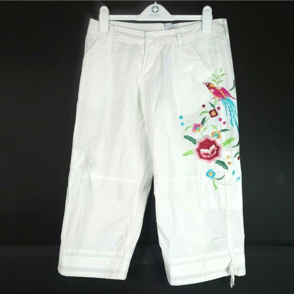 yag Womens Cropped Cargo Capri Pants Embroidered - Picture 1 of 7